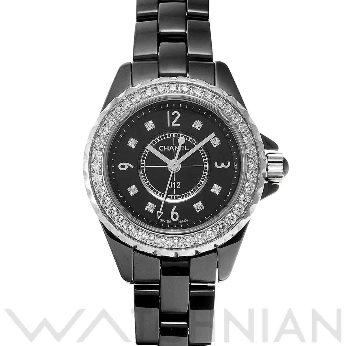  シャネル CHANEL J12 29MM H2571 ブラックラッカー ダイヤモンド レディース 腕時計
