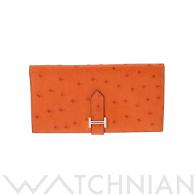 【全品ポイント2倍 5/30】【ローン60回払い無金利】【中古】 エルメス HERMES ベアン クラシック オレンジ/パラジウム金具 オーストリッチ レディース 長財布 エルメス 財布 ブランド