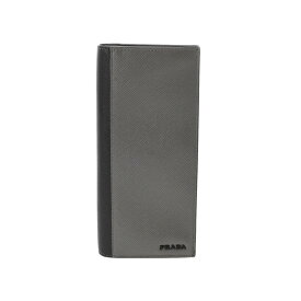 プラダ PRADA 長財布 グレー/ブラック 2MV836 サフィアーノレザー レディース 長財布 プラダ 財布 ブランド 【ローン48回払い無金利】【中古】
