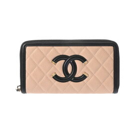【〜6/11 最大5万円クーポン】シャネル CHANEL CCフィグリー クラシック ロング ジップウォレット ベージュ/ブラック AP0242 キャビアスキン レディース 長財布 シャネル 財布 ブランド 【ローン48回払い無金利】【中古】