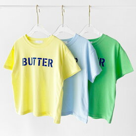 スーパーセール　定価1,280円　＜BABY＞＜KIDS＞＜JUNIOR＞Butter T 薄手 ストレッチ 綿 yellow sora blue ブルー イエロー ロゴ プリント 半袖 Tシャツ 韓国子供服 男の子 女の子 キッズ 夏 100cm 110cm 120cm 130cm 140cm 150cm 160cm