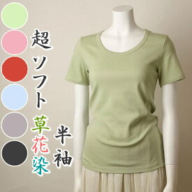 【送料無料】肌に優しい Tシャツ レディース 半袖 超ソフト オーガニックコットン 草花染 綿100％ カットソー インナー 半袖tシャツ コットン 黒 ブラック 敏感肌 アトピー 無地 日本製 メール便