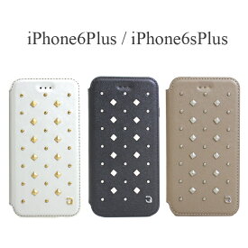 iPhone6sPlus iPhone6Plus 本革 スタッズ ケース 全3色 手帳型 横開き