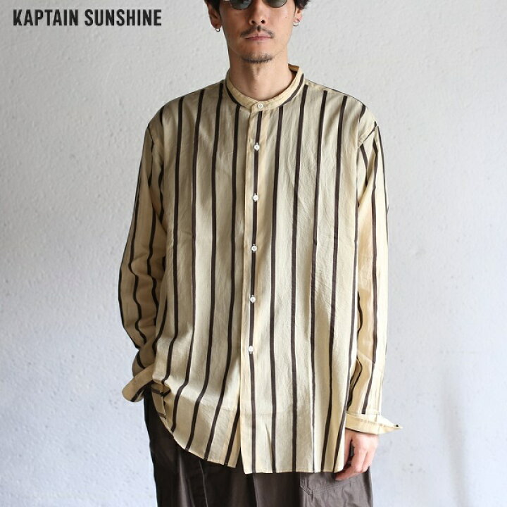 楽天市場】【Kaptain Sunshine】 Stand Collar Shirt BEIGE STRIPE 