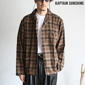 【Kaptain Sunshine】 Open Collar Shirt Jacket BROWN PLAID オープンカラーシャツジャケット ブラウンチェックキャプテンサンシャイン 日本製【送料無料】KS24SSH09