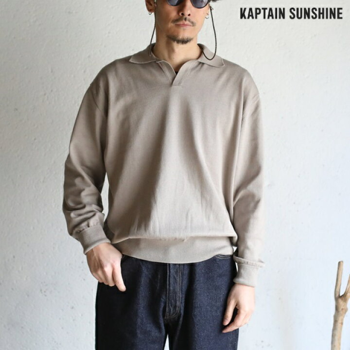 楽天市場】【Kaptain Sunshine】Cotton Knit Skipper Shirt TAUPE 