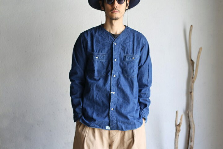楽天市場 Orslow Inner Denim Shirts No Collar Shirts ノーカラー インナーデニムシャツ オアスロウ ユーズド加工シャツ 日本製 送料無料 Iraka イラカ
