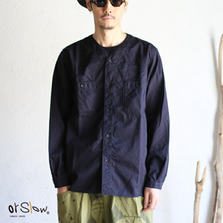 楽天市場】【orslow】 NO COLLAR SHIRTS NAVY ノーカラーシャツ  