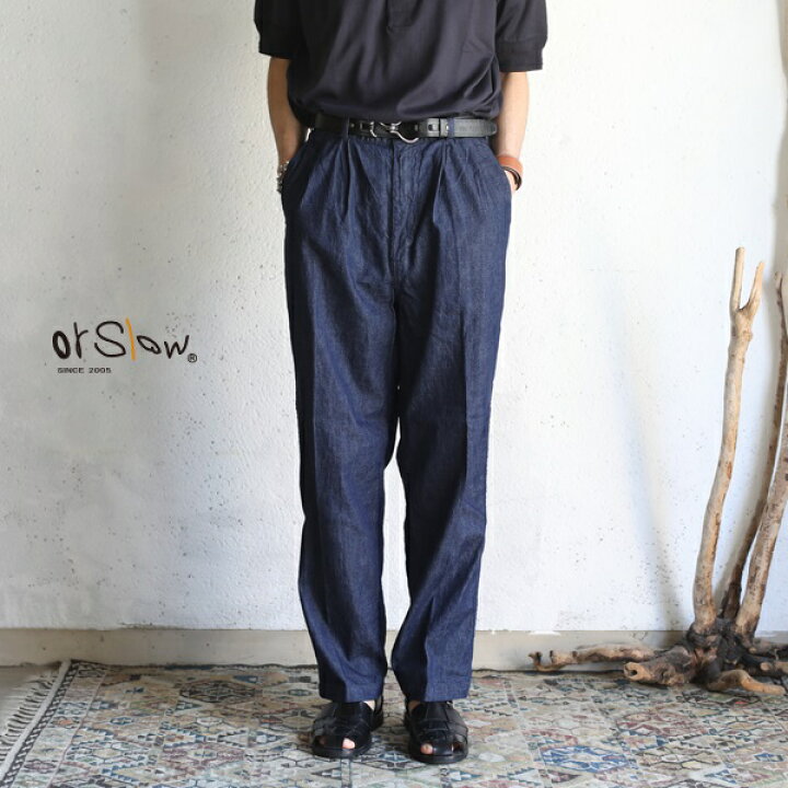 楽天市場】【orslow】 TWO TUCK DENIM WIDE TROUSER DENIM One Wash 