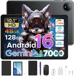�A���h���C�h 16 10.1�C���` �^�u���b�g Android 16 P10 Wi-Fi���f�� ��F�� �L�[�{�[�h �}�E�X �y�� Gemini AI 2.0�Ή� Unisoc T310 90Hz IPS�t�� Widevine L1�Ή� 6000mAh�o�b�e���[ �P�[�X�t�� �t���i���� ���S��