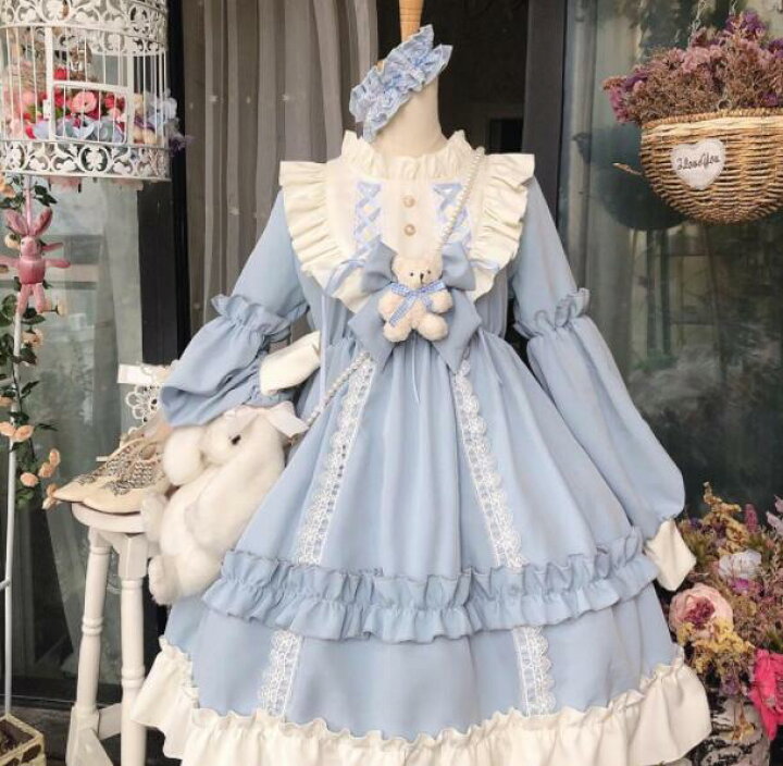 楽天市場】【即納】ロリータ ワンピース 秋冬 ブラウン ブルー lolita 