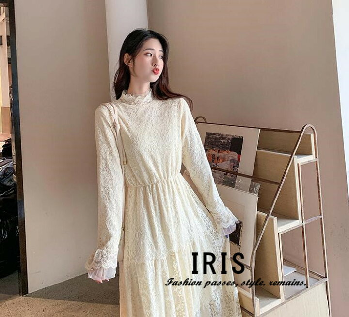 楽天市場 送料無料 Iris レースワンピース 総レース ロング丈 長袖 春秋 レディース 甘い 代30代40代50代60代 大人かわいい カジュアル デート イーリス