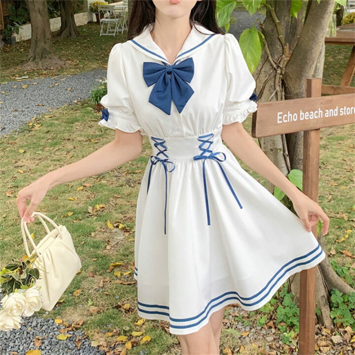 楽天市場】セーラー ワンピース レディース 白 襟付き 半袖 M-4XL 