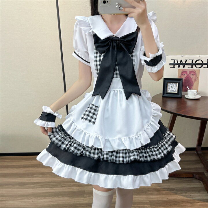 楽天市場】メイド服 ロリータ ワンピース コスチューム 飾り付き 