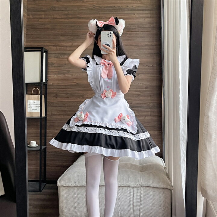 楽天市場】メイド服 ロリータ ワンピース コスチューム 飾り付き ねこ 