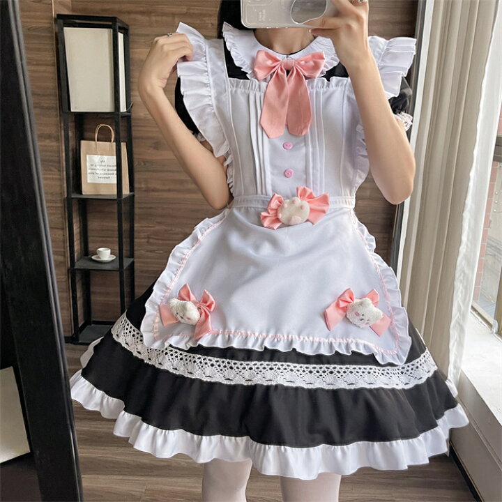 楽天市場】メイド服 ロリータ ワンピース コスチューム 飾り付き ねこ 