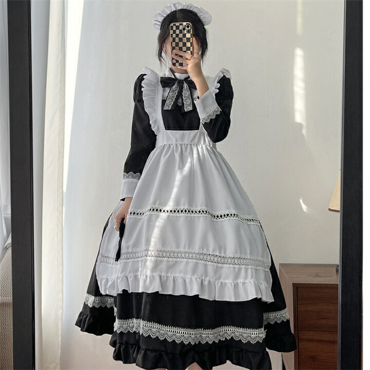 楽天市場】メイド服 ロリータ ワンピース コスチューム 飾り付き 