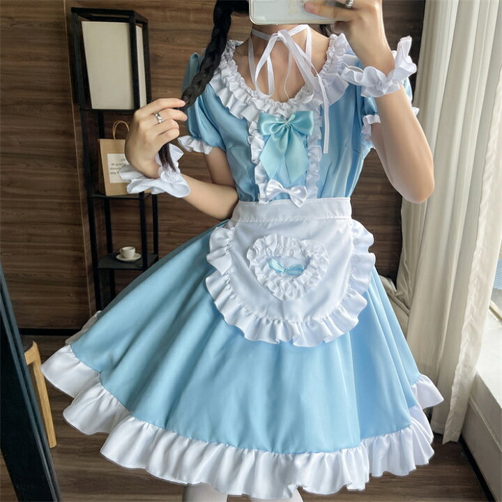 楽天市場】メイド服 ロリータ ワンピース コスチューム 飾り付き 