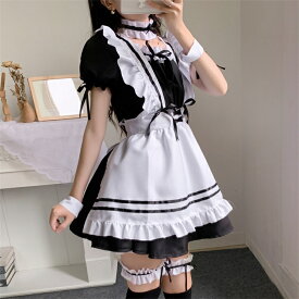 メイド服 ロリータ ロリィタ ワンピース コスチューム 飾り付き 文化祭 学園祭 Lolita コスプレ衣装 アニメ 可愛い ブラック オーバーサイズ