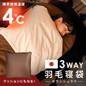 寝袋 クッションになる ダウン 羽毛 シュラフ 冬 ねぶくろ 来客用 封筒型 クッションにもなる3WAY ブラウン X0017V 封筒型 マミー型 軽量 フード付き 収納袋付 防災 掛け布団 全身あったか アウトドア キャンプ 寝具【iris_dl06】