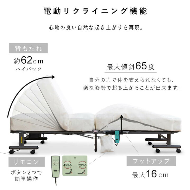 楽天市場】ベッド 電動ベッド 折りたたみベッド 折りたたみコイル電動 