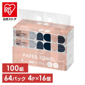 ＼45%ポイントバック〜27日9:59迄／ペーパータオル キッチンペーパー 送料無料64パックペーパーハンドタオル ハンドタオル まとめ買い 大容量 備蓄 防災 中判 4パック×16個セット 紙タオル コンパクト 100組 200枚 ピュアパルプ スマートエール【iris_dl03】