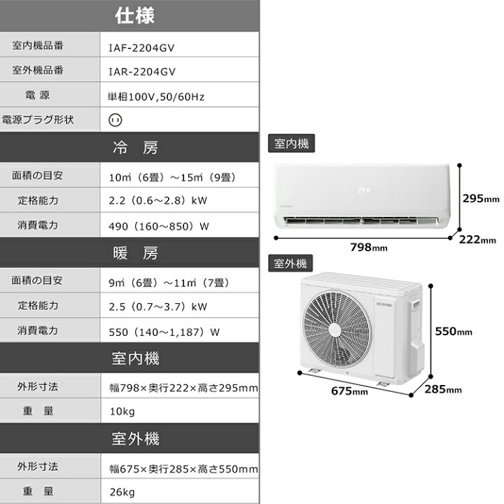 楽天市場】ルームエアコン2.2kW（音声操作） IAF-2204GV IAR-2204GV 