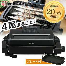 【公式】魚焼きグリル 無煙ロースター アイリスオーヤマ グリル ロースター 平面プレート付 卓上 網焼き フッ素加工 グリル両面 ホットプレート ブラック EMT-1103-B [安心延長保証対象]【iris_dl02】