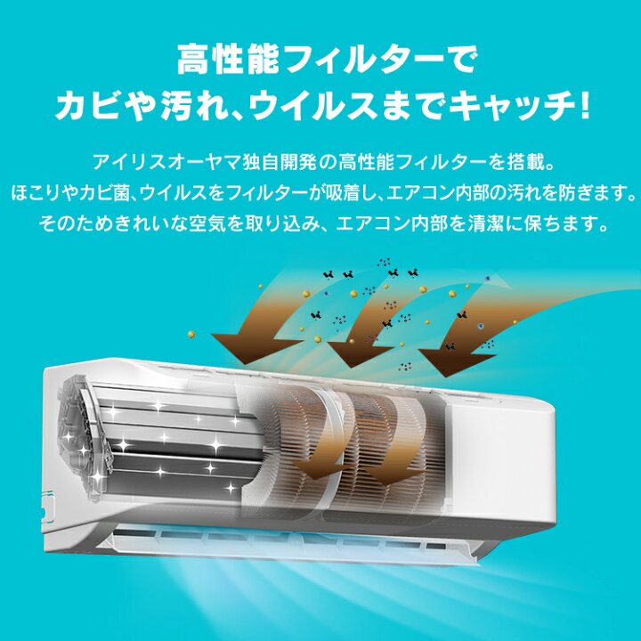 楽天市場】アイリスオーヤマ エアコン 6畳 2.2kw 内部清潔 空気清浄 