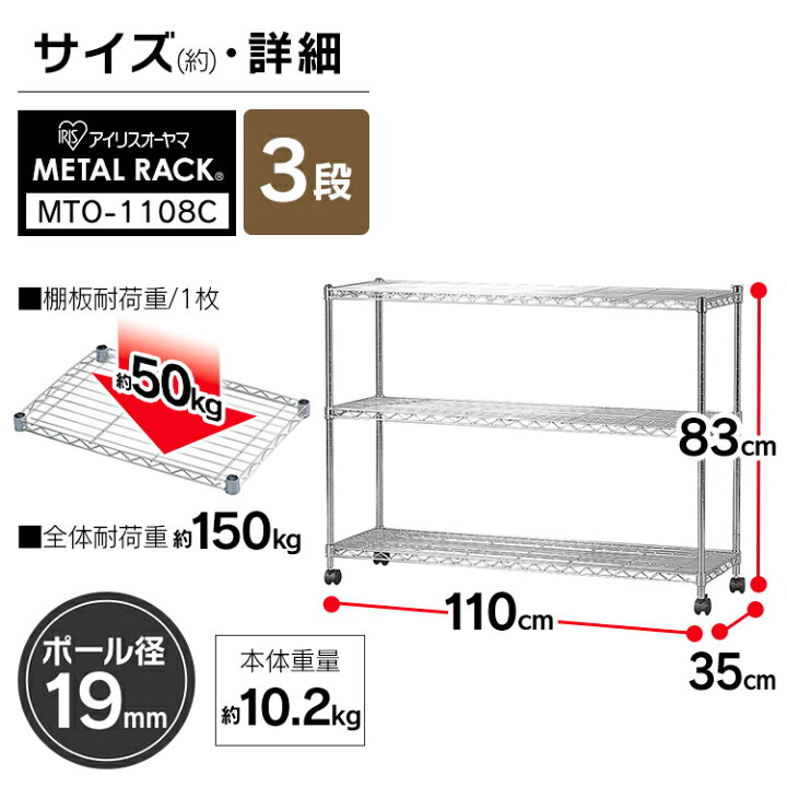 楽天市場】【公式】スチールラック メタルラック 3段 幅110 MTO-1108C  