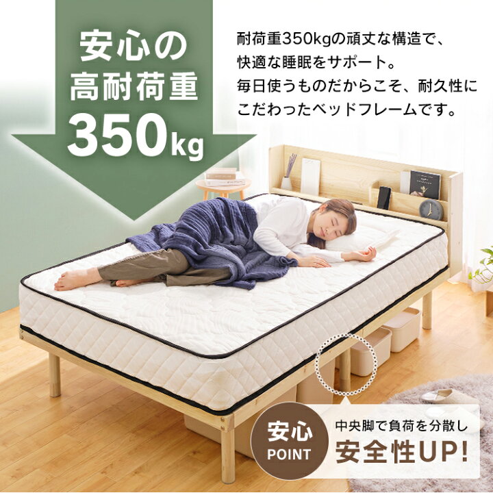 楽天市場】すのこベッド シングル 宮付き 高耐荷重 ポケットコイル 