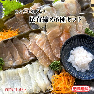 【送料無料】白えびお刺身入り昆布締め6種セット 富山 白えび 昆布締め 刺身 サス カジキ すずき 真鯛 平目 いか 昆布 海鮮 魚介 おつまみ 取り寄せ おもてなし グルメ 送料無料 お歳暮 御歳