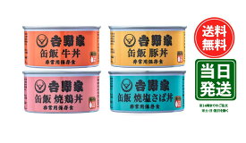 【賞味期限29年4月】吉野家 缶飯 　缶詰　(玄米入り) 4種各1缶セット [牛丼160g×1缶/焼鶏丼160g×1缶/豚丼160g×1缶/焼塩さば160g×1缶]
