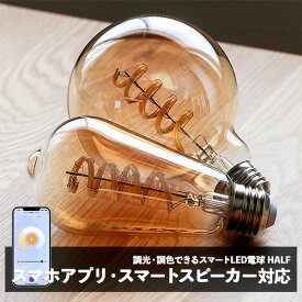 店内全品対象エントリー＋P5倍★【スマートLED電球 HALF（ハーフ） スマートスピーカー対応 E26 5ワット 340ルーメン 2700〜5000ケルビン 電球色 昼白色 LED エジソン電球 カーボン電球 レトロ 裸電球 カフェ バー レストラン キッチン ダイニング おしゃれ 間接照明】