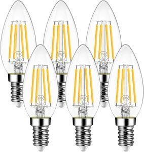 シャンデリア電球 E12口金 60W形相当 806LM LEDフィラメント電球 2700K電球色 LED燭台電球 E12 6W省エネ 非調光