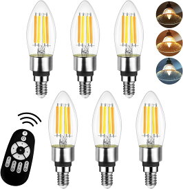 シャンデリア電球 E12口金 LED電球 フィラメント電球 50W形相当 600LM 調光調色 リモコン付き LEDランプ 消費電力4.5W 遠隔操作 昼光色 昼白色 電球色 常夜灯 広配光タイプ（電池別売）