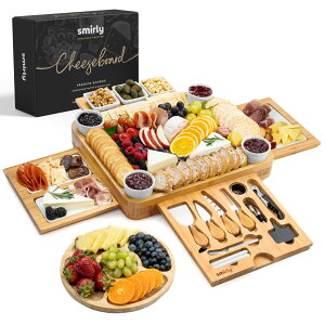 SMIRLY Charcuterie Boards Geschenkset, groses Charcuterie Board Set, Bambus Kasebrett Set, Hauseinweihungsgeschenke neues Zuhause, Frauen Brautdusche Geschenkideen, Hochzeitsgeschenke fur Paare,