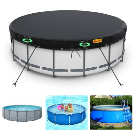 HIGHTQURO - Cubierta Redonda de Piscina de 18 pies, Cubiertas de Piscina para Piscinas sobre el Piso, Protector de Cubierta de Piscina con Cuerdas de Amarre y Bolsa de Arena para Aumentar la