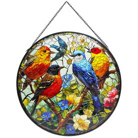 ZZHAOYI 枝の上の鳥 ステンドサンキャッチャー 窓吊り下げ用 7.8インチ 動物 花 風景 ステンドグラス 窓掛け ホームガーデン装飾 鳥好き、お母さんへの手塗りガラスギフト