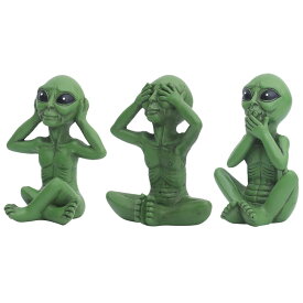 CHBDJY UFO Alien Statue, Outer Space Alien Statue, Hear No Evil See No Evil Speak No Evil Figure Halloween Decor HH001