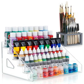 ARFETIGO 6 Layer Acrylic Paint Organizer & Brush Holder Snap-on Design Easy Assembly Paint Storage Rack for Craft Hobby Miniature Model Light Can Storage (Grey)