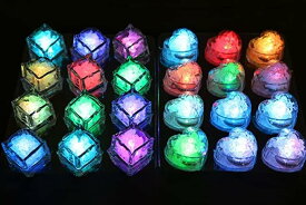 24個セット アイスライト LED 光る氷 キューブ 溶けない氷 センサーライト 感知型 マルチカラー スクエア型ハート型