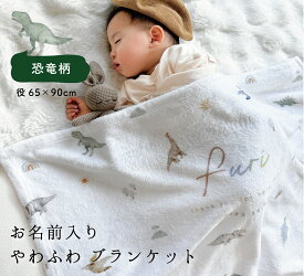 【お名前入り】通年用　やわふわ ブランケット　出産祝い　恐竜　ダイナソー　 ベビー　キッズ　名入れ ポエステル　約65×90cm　dino walking 赤ちゃん ブランケット 薄手 　 名入れ おくるみ　ひざかけ 冷房対策 布団　入園　 保育園 　 男の子 　5000円