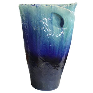 17号 ブルーガラスひねり 花器 信楽焼 陶器 花器 花瓶 彩り屋