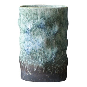 10号 青緑窯変小判型 花器 信楽焼 陶器 花器 花瓶 彩り屋