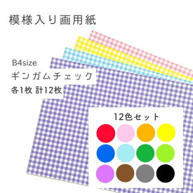 【B4 模様入り画用紙 ギンガムチェック 各1枚 計12枚(12色セット) 】 壁面飾り 壁面製作 工作 コラージュ スクラップブッキング