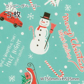 5枚 包装紙 半紙 W750×H525mm ラッピングペーパー クリスマス ミントブルー 雪だるま スノーマン サンタクロース 用紙 紙クリスマスプレゼント クリスマスギフト クリスマスデザイン クリスマスラッピング プレゼント ギフト ラッピング おしゃれ かわいい