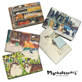 【プレケア特典】【1年保証】 Wクーポン付き マンハッタナーズ トップパース カードケース パスケース 猫 レディース Manhattaner's 075-1510 60サイズ