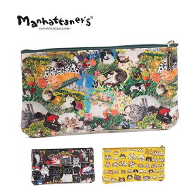 Wクーポン付き マンハッタナーズ 財布 カード・札入れ 長財布 マルチ PVC 撥水 猫 manhattaner's 075-7832