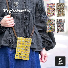 Wクーポン付き マンハッタナーズ 縦型ポシェット S スマートフォン ポーチ マルチ PVC 撥水 猫 manhattaner's 075-7840